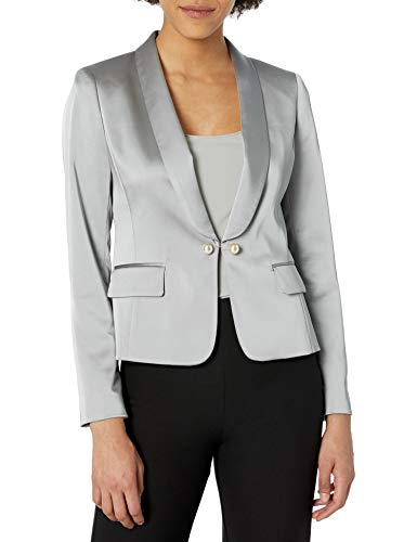 Tahari ASL Women's Pearl Roll Collar Jacket, Silver Grey, 10