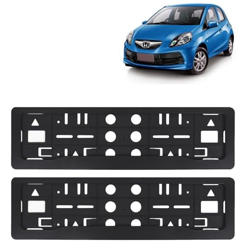 Image of KINGSWAY Brio Car Number Plate Frames for All 2011 to 2019 Models of Honda Car Registration Plate Holders, Black Licence Plate Covers (Front and Rear), Universal Size 51.5 x 14.5 cm