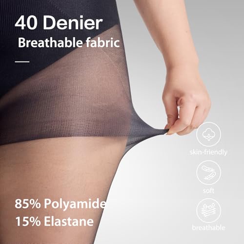 2 Pairs Plus Size Body Shaping Footless Sheer Tights For Women, 40D High Waist Tummy Control Pantyhose Stockings4