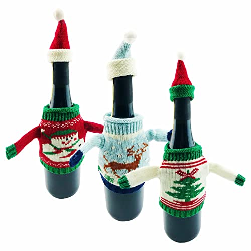 Maxerio Lot de 3 décorations de Noël - Décoration de bouteille - Décoration de table - Bouteille de vin Cover