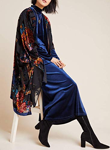 Image of Women's Burnout Velvet Kimono Long Cardigan Cover Up Casual Outfit
