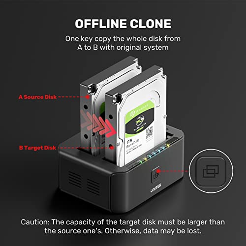 Unitek Usb 3.0 To Sata I/Ii/Iii Dual Bay External Hard Drive Docking Station For 2.5 / 3.5-Inch Hdd Ssd, Hard Drive Duplicator/Offline Clone Function, Support Uasp & 16Tb - Black #TOP2