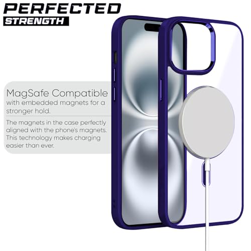 Image of amazon basics Mobile Cover | Compatible with MagSafe | Electroplated Metal Ring | Camera Protection | Raised Edges | PC TPU Hybrid Clear Case | Transparent Bumper Case for Apple iPhone 16 (Purple)