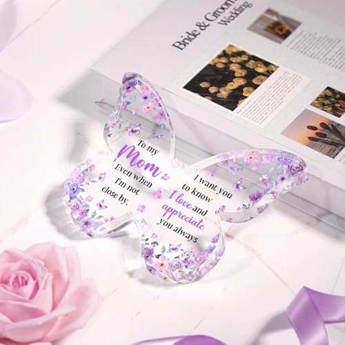 Image of Gifzy Gifts for Mom, Mom Birthday Gifts from Daughter Son, Unique Purple Butterfly Acrylic Plaque Desk Decor, Mother Gift Ideas on Birthday Christimas Mothers Day, 5 x 5 x 0.5 inches