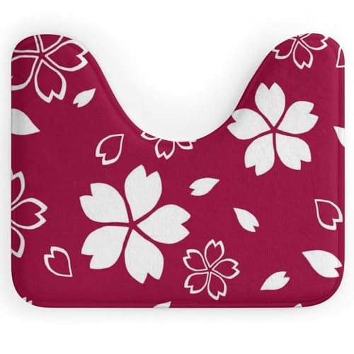 U型 トイレマット 赤い 和風 桜 花柄 バスマット 足ふきマット バスルームマット U型トイレマット 滑り止め 吸水 静音 抗菌 洗える おしゃれ