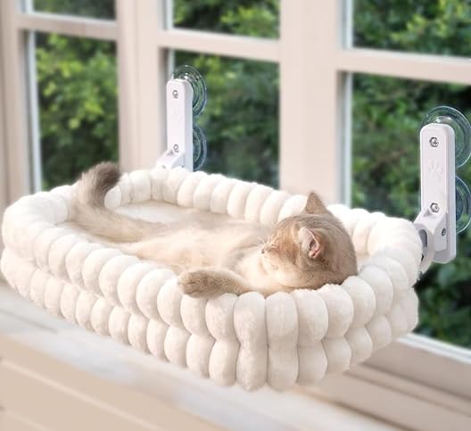 Hamaca plegable para ventana de gato con 4 ventosas fuertes (blanco)