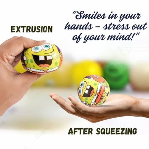 Image of GRAPHENE Soft Squeeze Squishy Smiley Foam Sponge Cartoon Balls Light Weight Non Toxic Hand Exercise Ball Stress Relief Cartoon Printed for Kids Adults Pets Multicolor