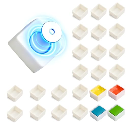 SEAMIART 24 Pcs Watercolor Half Pans Empty with Magnetic Plastic Watercolor Paint Pans for Empty Watercolor Palette Tins Travel Metal Paint Box Ideal for DIY Palettes-2ml White