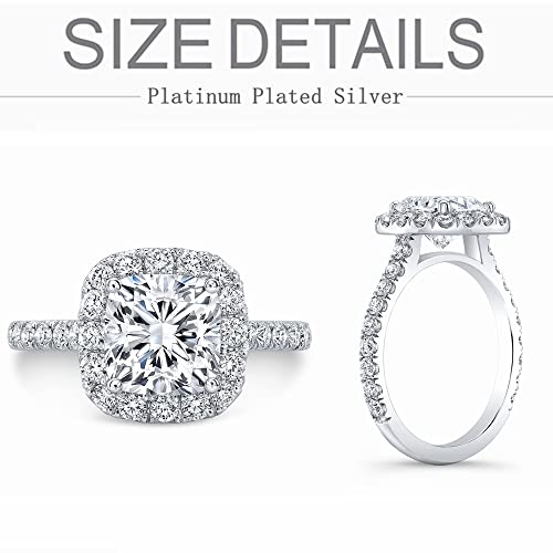 Blocaci Halo Cushion Cut Engagement Rings For Women White Gold 1 Carat Center Moissanite Engagement Rings Platinum Plated Silver Wedding Anniversary Promise Rings For Women(Size 7) #TOP4