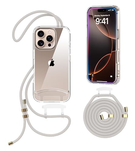 OLEPHY Handykette mit Band für iPhone 16 Pro Hülle Beige