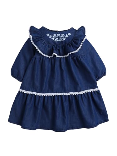 Image of Dresses for Kids Girls, Stylish Knee Length Once Piece Denim Frocks for Girls, Casual Dress for Summer & Birthday Family Gathering & Special Occasion
