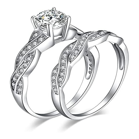 JewelryPalace Wedding Bands Engagement Rings for Women, 14K Gold Plated 925 Sterling Silver Cubic Zirconia Promise Rings for Her, Infinity Anniversary 1.5ct Simulated Diamond Ring Set Size 11 Cover