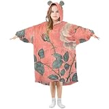 Sevdomey Coperte indossabili cinesi con fiori rossi per bambini ragazzo ragazza, felpa oversize con cappuccio coperta a doppio strato, Fiori rossi cinesi, M