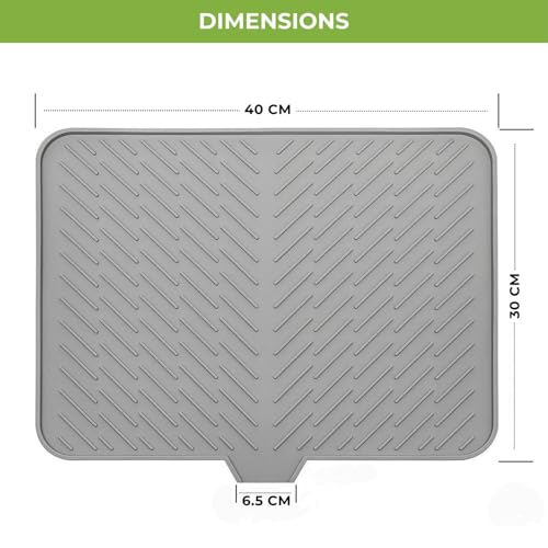 Image of CELA Silicone Dish Drying Mat for Kitchen 40 x 30 cm | Non-Slip Heat Resistant Kitchen Drying Pad with Drain Lip | Quick Dry Dish Drainer Mat for Plates, Cups & Utensils | Countertop Water Protection
