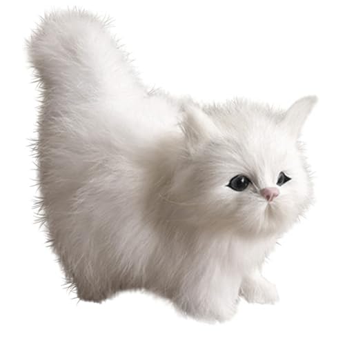 Gato Realista Lindo Gato De Pie Felpa Simulada Piel Sintética Muñeca De Gato Decorativo Detallado Gato Falso Fotografía Prop Gato Falso Decoración De Gato Gatos De Peluche Que Parecen Reales, Blanco