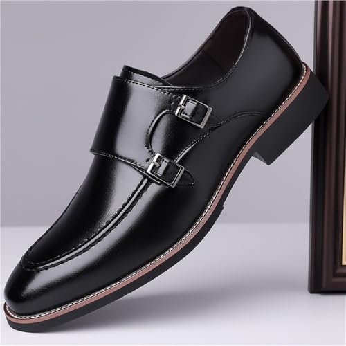 Men Dress Formal Shoes Toe Double Monk Luxury Leather Uniform Slip-on Pointed Toe Anti-Slip Slip Resistant Rubber Sole Prom4