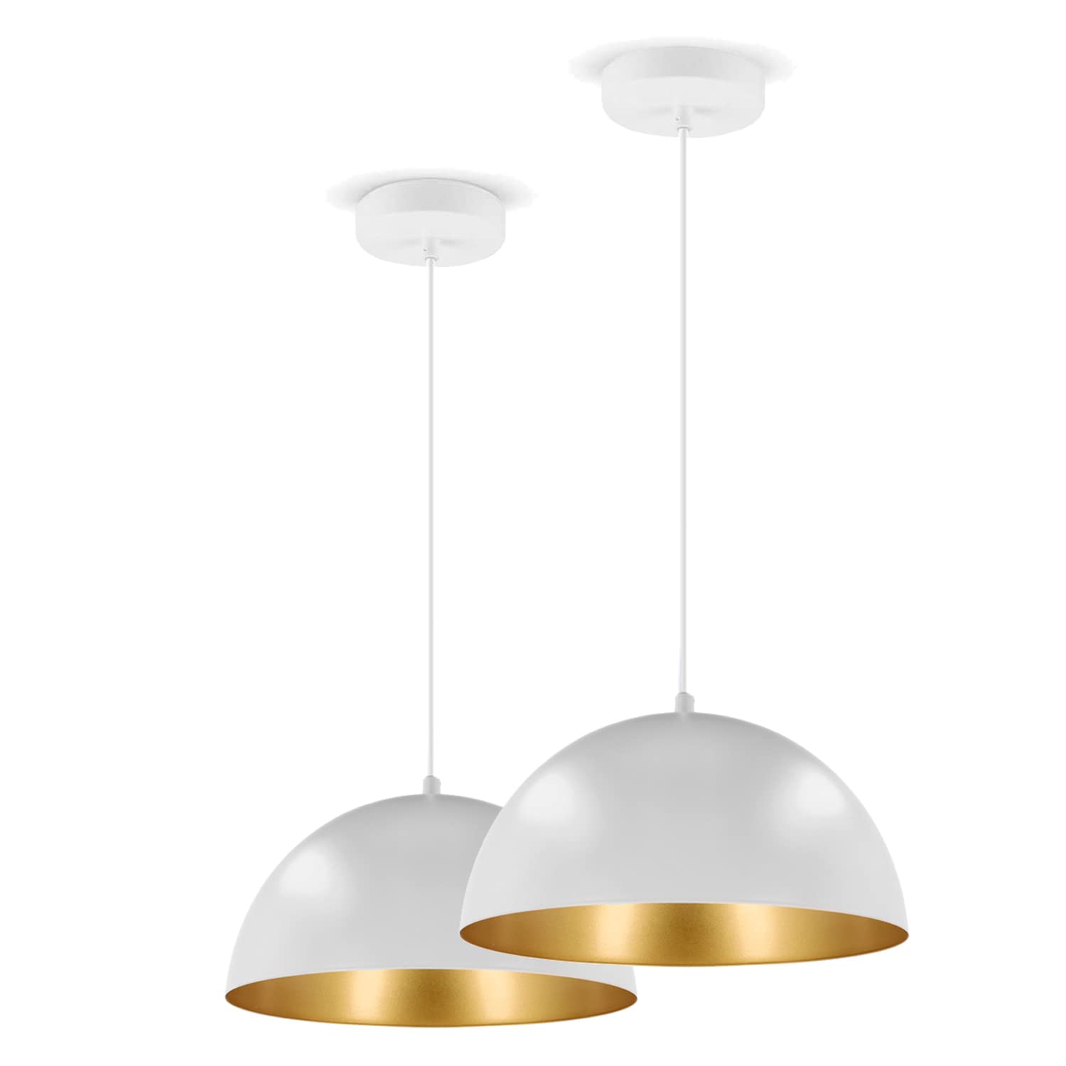 LED Universum 2er-Set Pendelleuchten Jada Weiß/Gold Ø30cm x 125cm, E27 Fassung, max. 40W, Hängelampe, Hängeleuchte, Deckenlampe, Wohnzimmerleuchte, Kinderzimmerlampe, Metall
