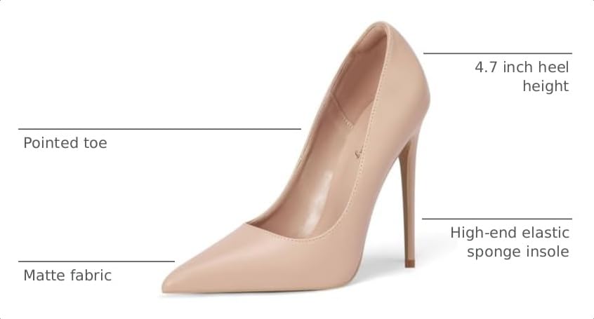 Image of Elisabet Tang Women Pumps, Pointed Toe High Heel 4.7 inch /12cm Party Stiletto Heels Shoes Matte