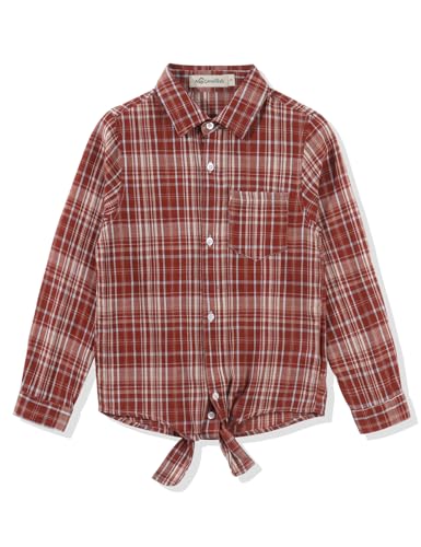 Image of Noomelfish Girls Long Sleeve Button Down Shirt Tie Front Western Tops Cowgirl Outfit (5-14 Years)