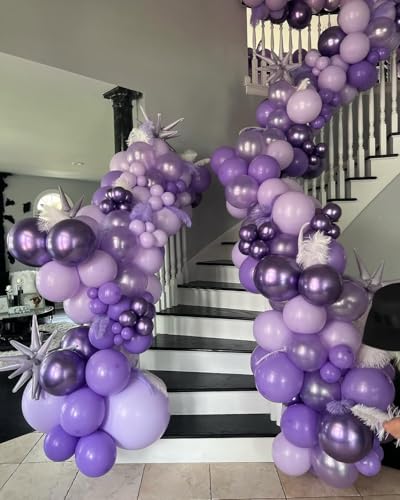 Image of KBZVNAF Purple Latex Balloon Set - 60 Packs of 12 Inch Metallic Chrome, Light, Pastel, Dark Purple Balloons with 33 Ft Ribbon for Birthday, Baby Shower, Wedding, Princess Theme Parties