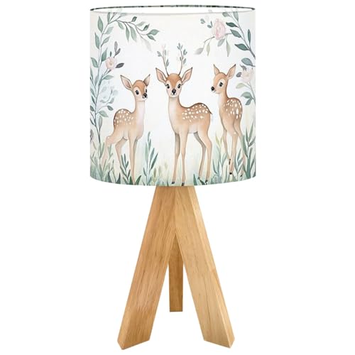 Lámpara de mesa para niños con base de madera y pantalla de lino