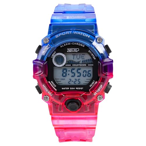 Image of Zoop Digital Watch with Digital Dial & Transparent Blue Red Strap for Boys Kids, from House of Titan - 16051PP05