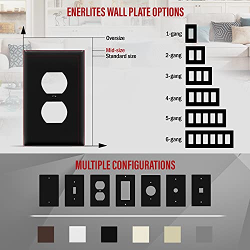 Image of ENERLITES Mid-Size Duplex Receptacle Wall Plate, Electrical Outlet Covers, Gloss Finish, Midway Size 1-Gang 4.88 inch x 3.11 inch, Polycarbonate Thermoplastic, UL Listed, 8821M-BK-10PCS, Black, 10 Pack