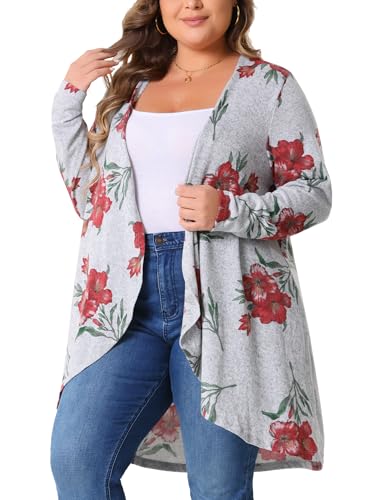 Agnes Orinda Plus Size Cardigan for Women Lightweight Long Sleeve Floral Knit High Low Hem Draped Duster2