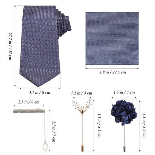 Set de 5 piezas corbata y pañuelo para hombre con broche miniatura 2