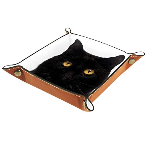 Preisvergleich Produktbild XiangHeFu Schwarz aussehend Valet Tray Ledertablett Leder Catchall Schlüssel Handy Münzkasten für Schlüsselgeld Nachttisch Storage Container Box Organizer