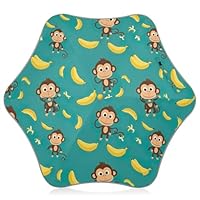 RPLIFE Cute Monkeys Bananas Teal Kid Umbrella Boy Girl, Umbrellas with J Hook Handle, Stick Umbrellas for Children 4T-8 Y, 35\" Canopy