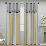 Easy-Going Print Blackout Curtain Set of 2 Panels, Thermal Insulated Grommet Window Drapes, Room Darkening Curtain for Bedroom, Living/Kids Room（52Wx63L inch, Gray/Yellow