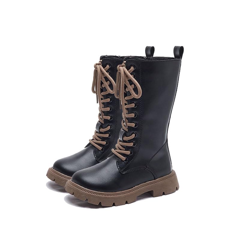Girls Leather Calf High boots Ankle Boots Side Zip Comfort Non-Slip Boot Outdoor Combat Boot(Toddler/Little Kid/Big Kid)