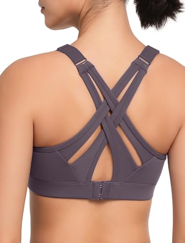 Image of Yvette Criss Cross Adjustable High Impact Running Bra | Pickleball Tennis, Big Bust Plus Size, Adjustable Strap, Wireless Sewn in Pads, No Bounce, Full Coverage, Moisture-Wicking