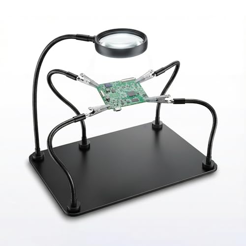 Image of Helping Hands Soldering Station with 5X Magnifying Glass, Soldering Holder Metal Circuit Board Holder 4 Flexible Metal Arms Magnetic Helping Hand for Soldering, Assembly, Repair