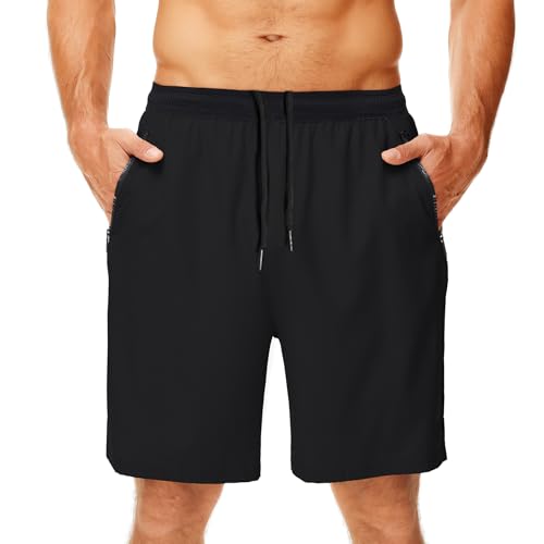 DEHORU Sporthose Herren Kurze mit Reißverschlusstaschen Sporthose Laufhose Fitness Hose Leichtgewichtiges Gym Shorts Tra...