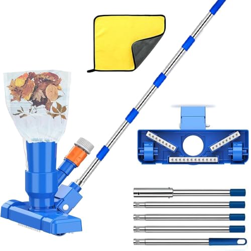 Aspirador de piscina con barra telescópica de 180 cm, con saco de hojas y paño de limpieza, cepillo de limpieza para piscina, estanque, jacuzzi, baño y spa