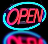 BritTech 24'' X 12'' Ultra Bright LED Neon Open Sign - Remote Controlled - Get Your Business Seen Day or Night (Blue/Red)