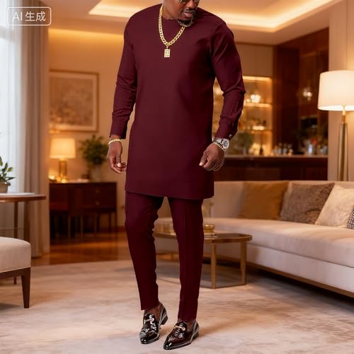 Men African Outfits 2 Piece Set Shirt Pants Nigerian Dashiki Suit Attire Clothing2