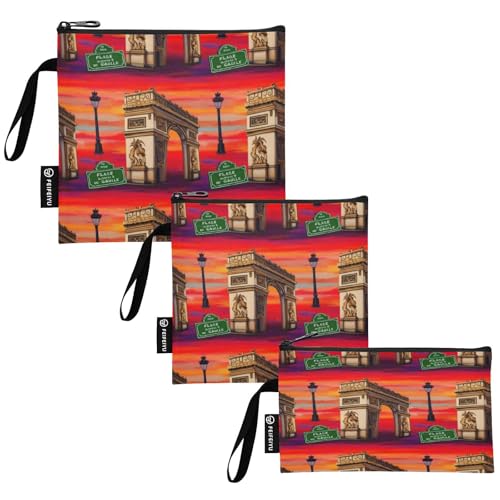 RPLIFE Arc De Triomphe - Bolsa reutilizable para bocadillos y sándwich, con cremallera, apta para alimentos, lavable para estudiantes (paquete de 3: S/M/L)