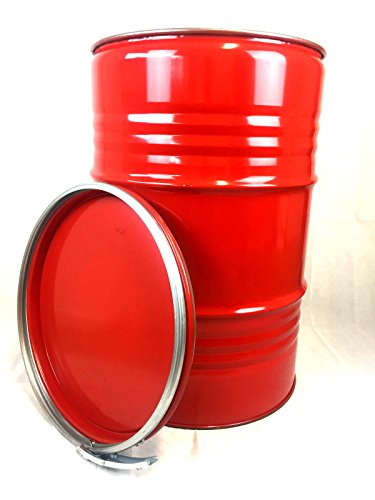 Srm - Design Metallfass 210 Liter Blechfass Fass Ölfass Tonne mit Spannring und Deckel Rot NEU Cover
