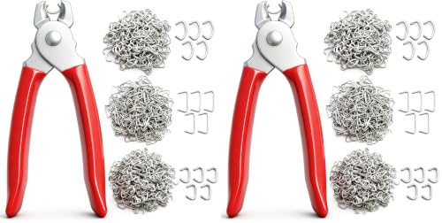 Image of 285 pcs Hog Rings with Straight Hog Ring Pliers Kit 3 /4 inch 1 /2 inch 3 /8 inchGalvanized Hog Rings for Animal Pet Cages、Ropes、Bagging、DIY Craft、Furniture (Pack of 2)