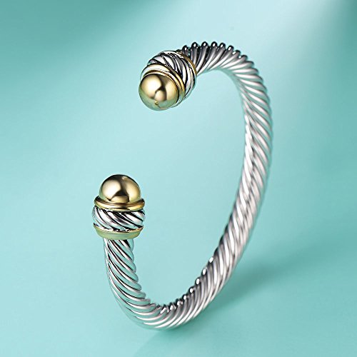 UNY JEWEL Jewelry Double Line Cross Over Twisted Cable Wire Bracelet Vintage Fashion Antique design Elegant Unique Retro Cuff Bangle Bracelet (Double Line)3