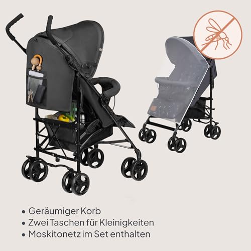 LIONELO Elia Buggy Klein Zusammenklappbar Kinderwagen Bis 15 Kg, Rücken Und Fußstützenverstellung Hinterradbremse, Moskitonetz, Einkaufskorb