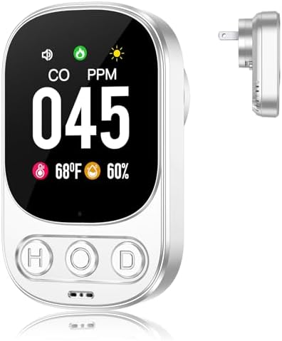 YOJOCK Carbon Monoxide Detector Plug in Wall, 3-in-1 CO Detector with Temperature & Humidity Reference Display, Compact Monitor for Home, RV & Travel