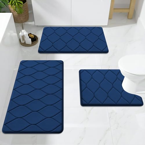 Image of Smiry Memory Foam Bath Mat 30''x20'', Ultra Soft Non-Slip Bathroom Rug, Plush Water Absorbent Quick Dry and Machine Washable Floor Mat for Shower, Tub & Home Decor, Navy Blue