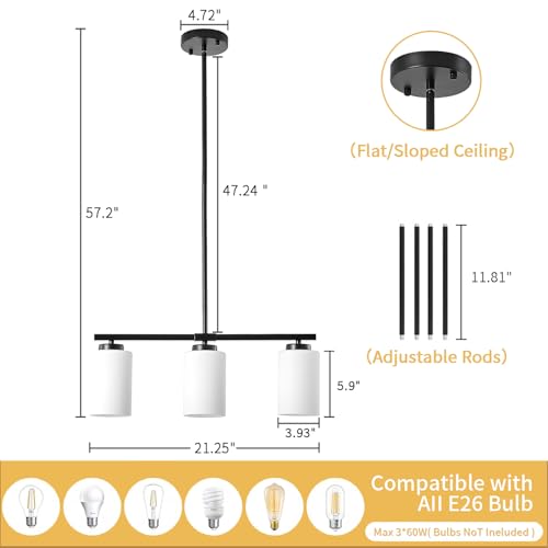 Modern Farmhouse Kitchen Island Lighting - 3-Light Black Chandelier - Image 5