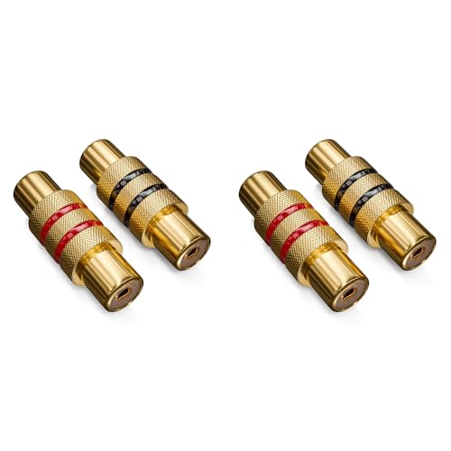 deleyCON 4 Stück Cinch RCA Kupplung als Set - 2X Schwarz + 2X Rot - Audio Video Adapter - Buchse zu Buchse - Verbindungsstück