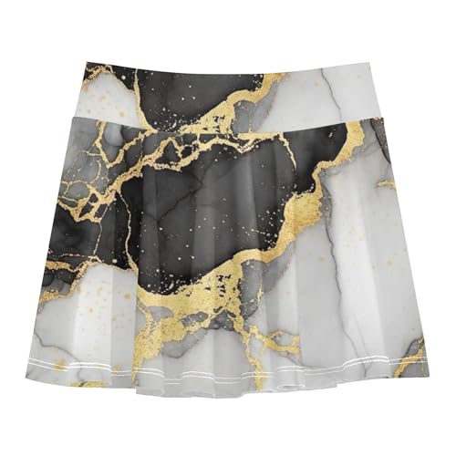 Joisal Athletic Shorts for Girls Skorts Black White Marble Textures Gold Toddlers Tennis Skirts Kid Teen Pleated Skort 3t