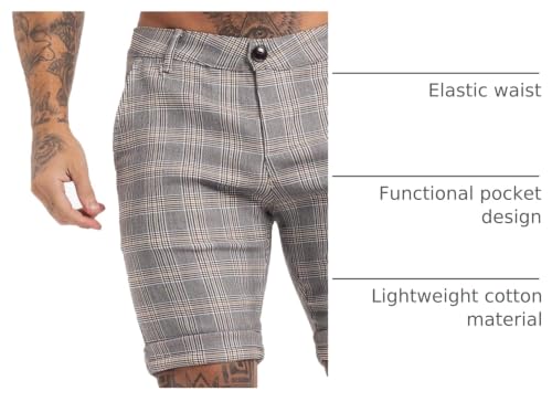 Image of GINGTTO Mens Slim Fit Shorts Plaid Chino Short Tapered Leg Skinny Stretch